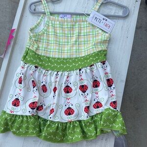 Petite Lucy Green and White Ladybug Kids Dress